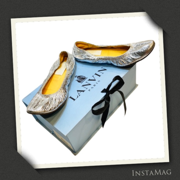 Lanvin Shoes - LANVIN Cracked Mirror Metallic Leather Ballet Flats